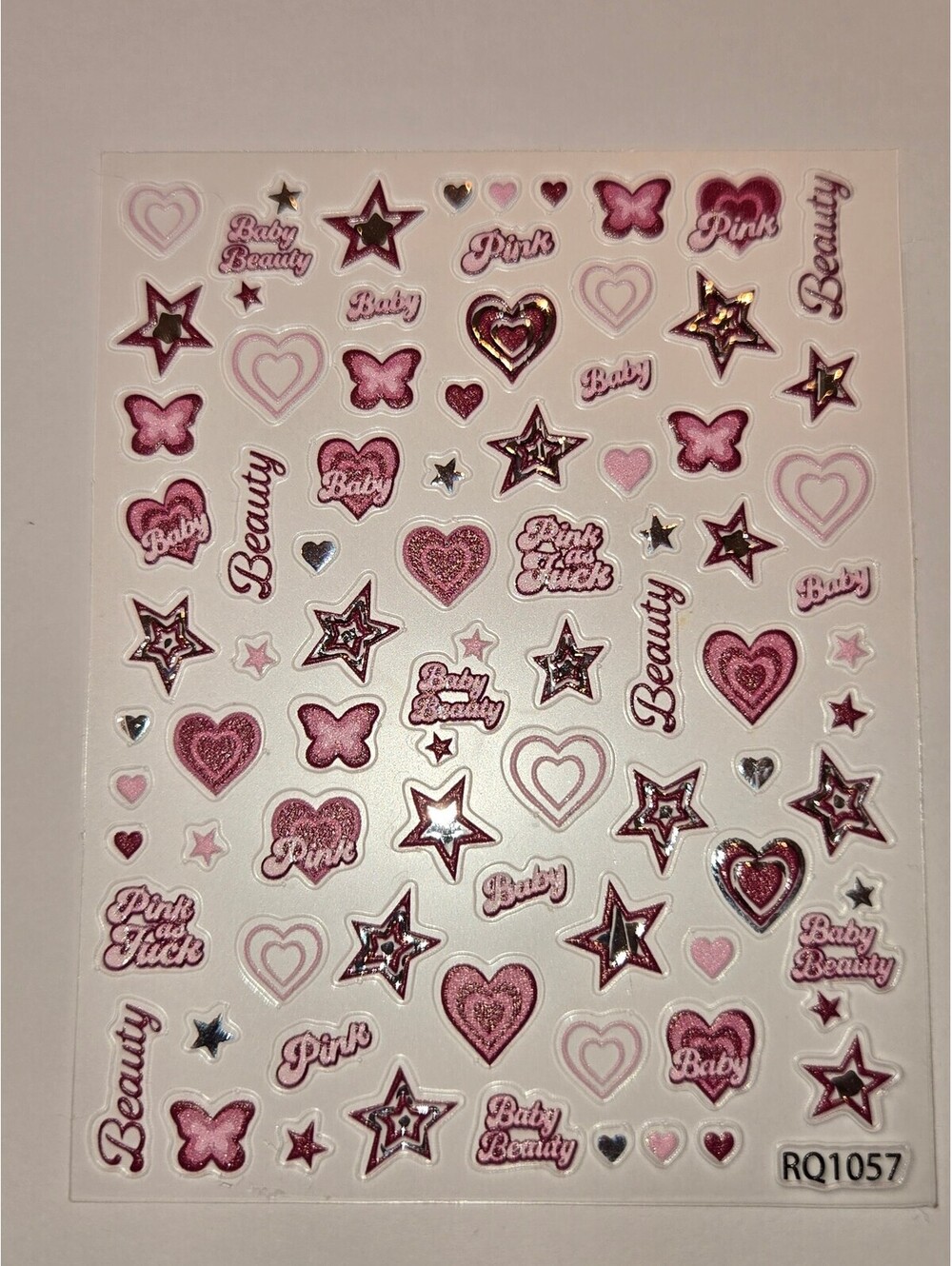 Beauty Pink Heart and Butterfly Nail Sticker Sheet RQ1057